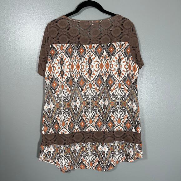 Charming Charlie Women's Brown Y2K Boho Lace Panel Top - Size Large - Earth Tone - Picture 6 of 6